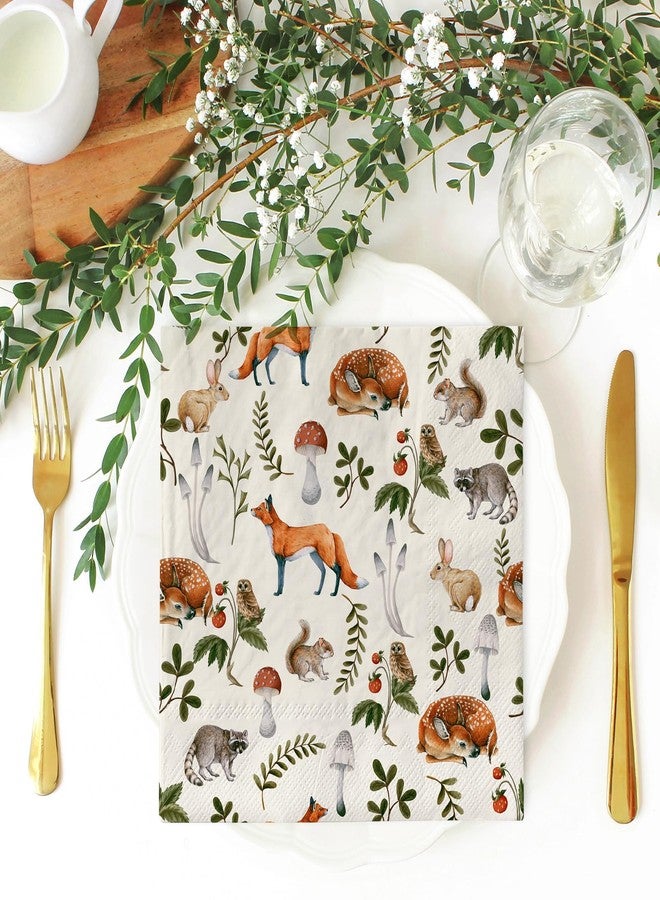 JarThenaAMCS مناديل ورقية من JarThenaAMCS، عبوة من 80 منديل، بتصميم حيوانات الغابة، بنقشة الفطر، للاستخدام مرة واحدة، ألوان مائية، مزخرفة بنمط الغابة، مثالية لحفلات الغداء والعشاء، لتزيين الطاولة، مقاس 6.5 × 6.5 بوصة - Image 4